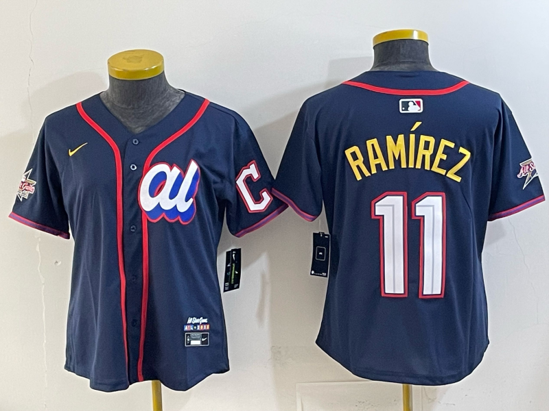 Women Cleveland Indians 11 Ramirez Blue All star Nike 2025 MLB Jersey 001